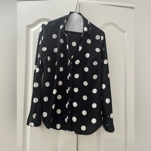 Ann Taylor camp shirt - black and white polka dot print